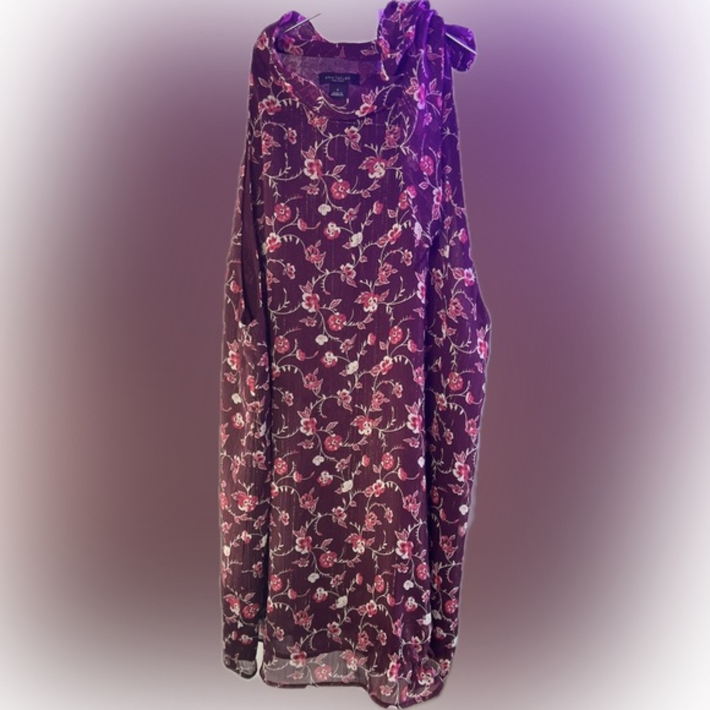 Ann Taylor Floral Blouse - Burgundy and Pink